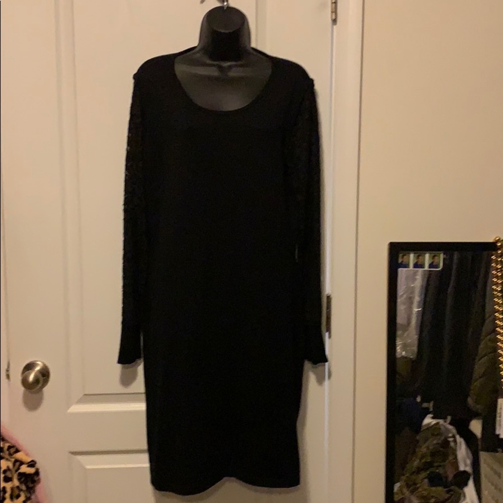 Calvin Klein black sweater dress with lace slv